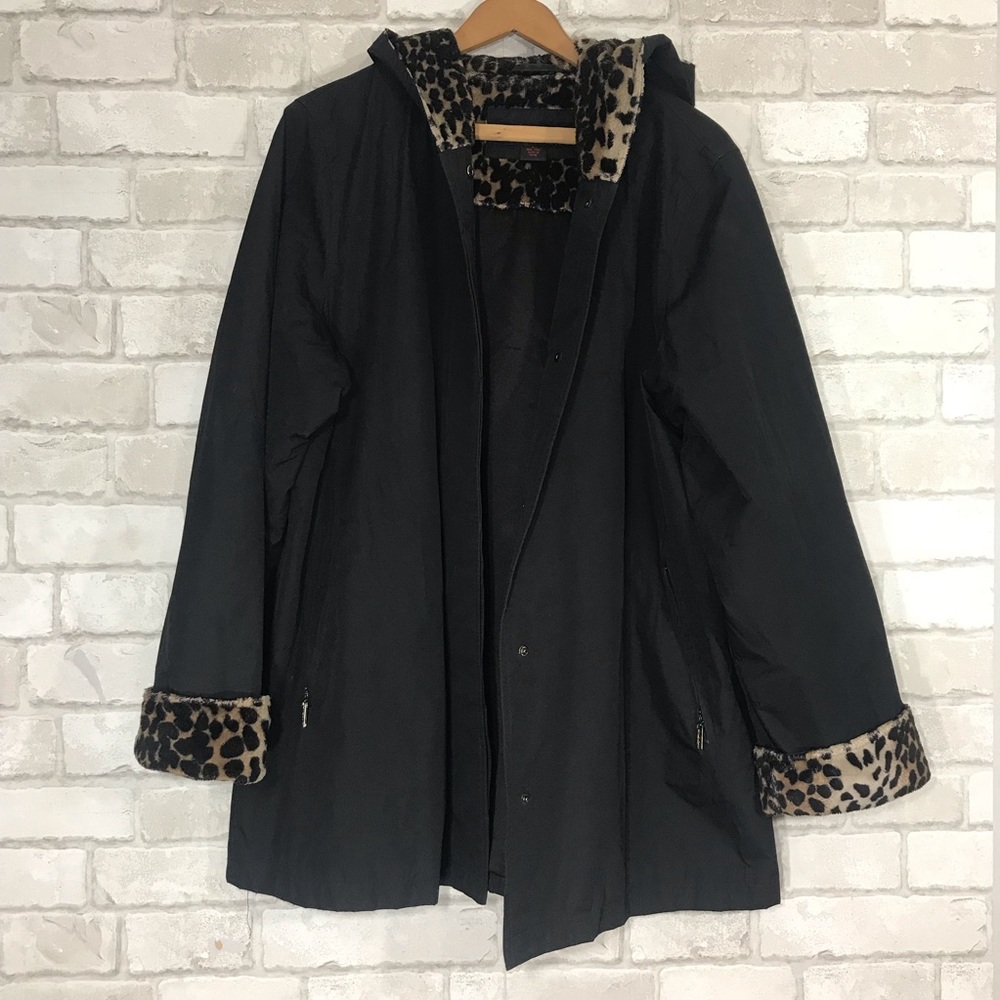 90s style cheetah hooded oversized coat pockets